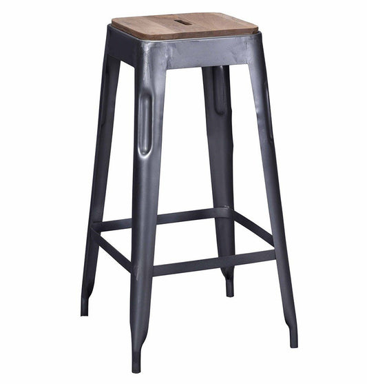 Metal Bar Stool with Wood Seat - Bastille Bar Stool Grey - Iron with Wooden Seat