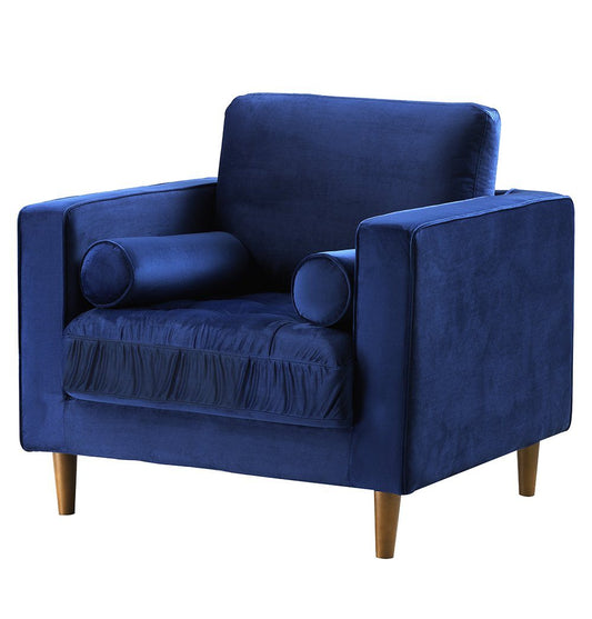 Blue Velvet Accent Chair - Bente Tufted Velvet Lounge Chair - Blue