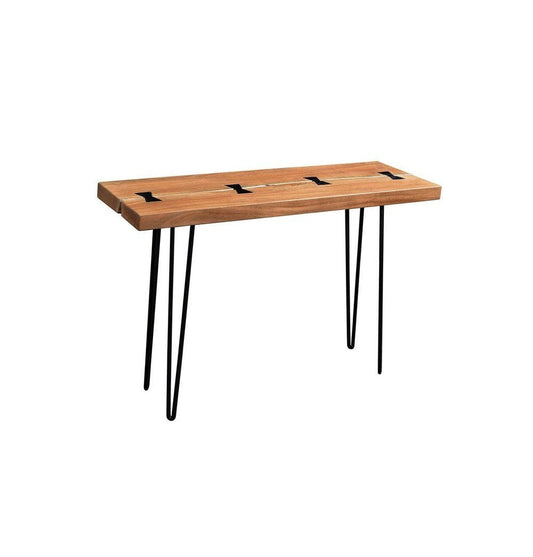 Solid Wood Console Table - Driftwood Solid Acacia Console Table with Hairpin Legs