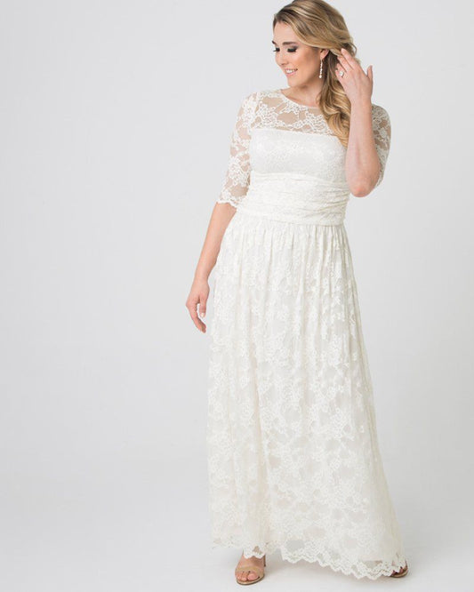 Kiyonna Womens Plus Size Lace Illusion Wedding Gown