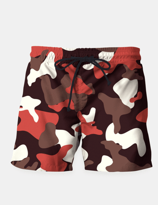 Red Camouflage Army Pattern Swim Shorts