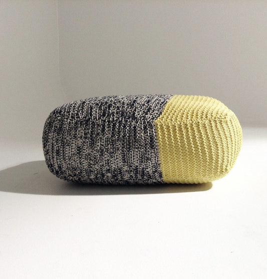 Handmade Knitted Floor Cushion | Mottled Grey & Custard - GFURN