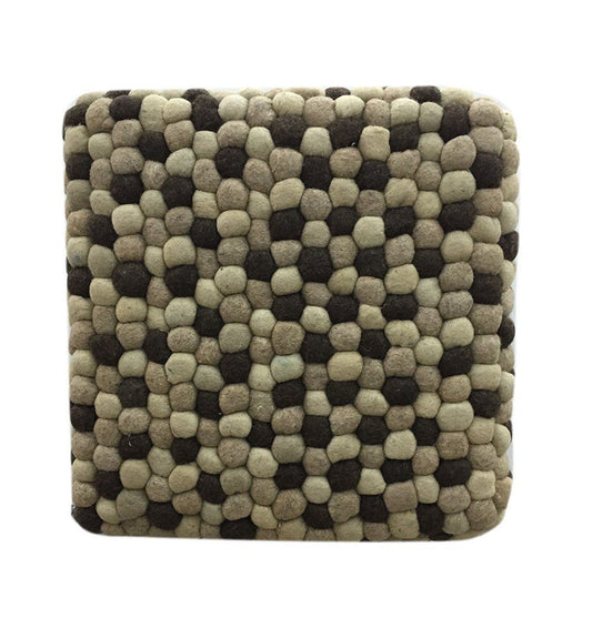 Handmade Woolen Pebble Pouf | Brown Natural - GFURN