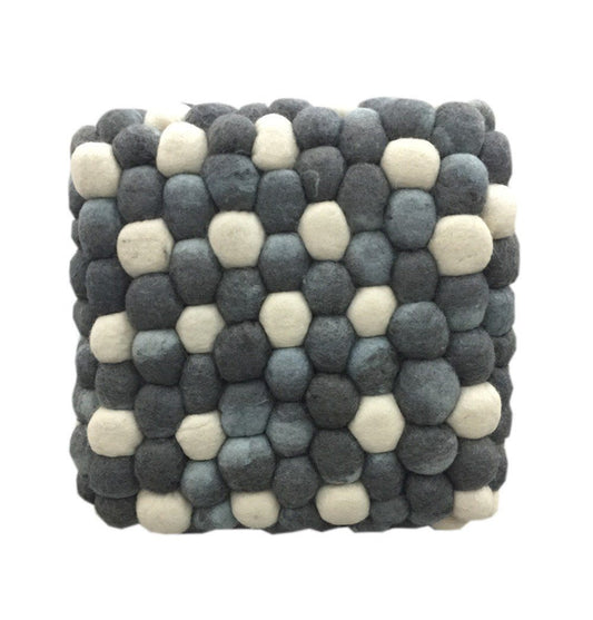 Handmade Woolen Pebble Pouf | Grey Blue - GFURN