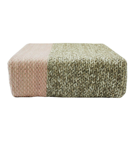 Ira - Handmade Wool Braided Square Pouf | Natural/Silver Pink | 90x90x30cm - GFURN