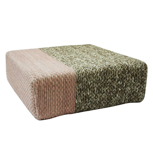 Ira - Handmade Wool Braided Square Pouf | Natural/Silver Pink | 90x90x30cm - GFURN