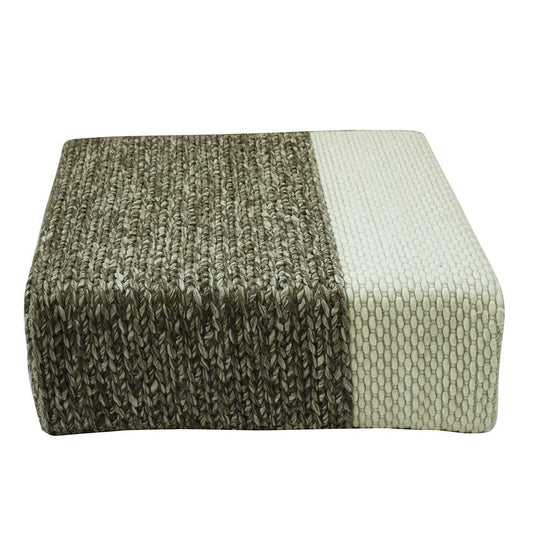 Ira - Handmade Wool Braided Square Pouf | Natural/Snow White | 90x90x30cm - GFURN
