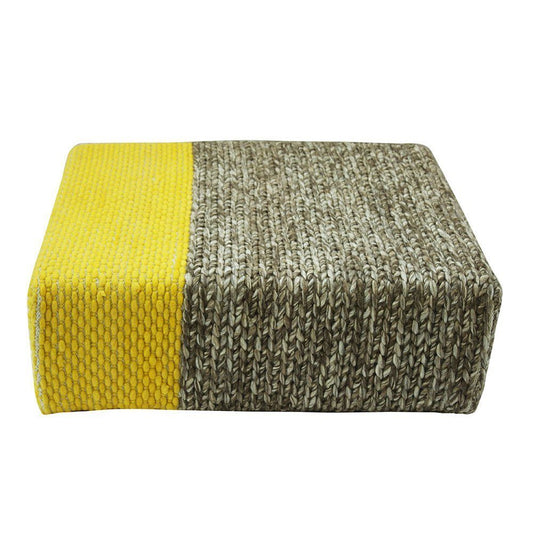 Ira - Handmade Wool Braided Square Pouf | Natural/Vibrant Yellow | 90x90x30cm - GFURN