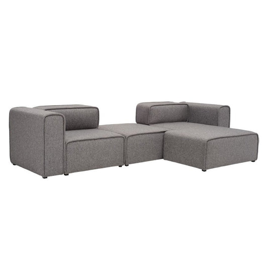 Grey Modular Sectional Sofa - L-Shaped 3 Seater Left Sectional Chaise Modern Sofa - Björn - Pebble