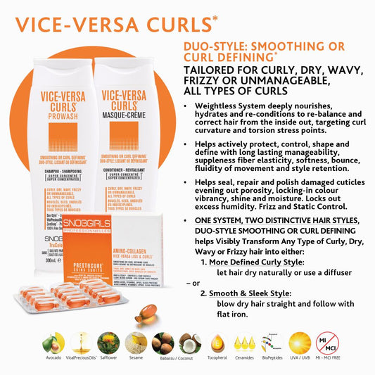 VICE-VERSA CURLS Duo-Style: Smoothing or Curl Defining Prowash (shampoo) New Fragrance 33.8 FL. OZ. + Pump