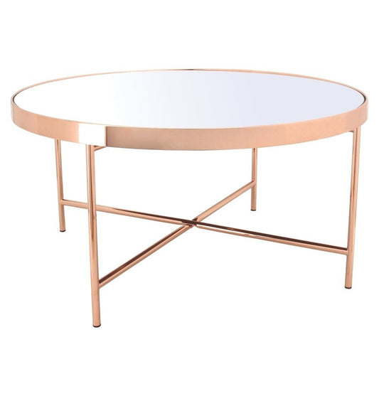 Mirror Coffee Table Round - Xander - Copper Coffee Table with Mirror Top - Big